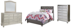Coralayne Full Upholstered Bed with Mirrored Dresser and Chest - PKG007807 - furniture place usa
