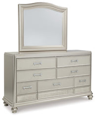 Coralayne Queen Upholstered Sleigh Bed with Mirrored Dresser and Chest - PKG007818 - furniture place usa