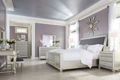 Coralayne Queen Upholstered Sleigh Bed with Mirrored Dresser and Chest - PKG007818 - furniture place usa