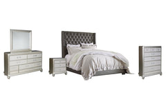 Coralayne Queen Upholstered Bed with Mirrored Dresser, Chest and Nightstand - PKG007770 - furniture place usa