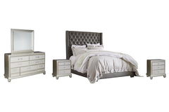 Coralayne Queen Upholstered Bed with Mirrored Dresser and 2 Nightstands - PKG007768 - furniture place usa
