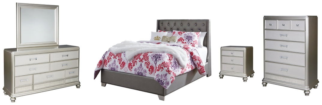 Coralayne Full Upholstered Bed with Mirrored Dresser, Chest and Nightstand - PKG007803 - furniture place usa