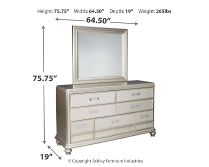 Coralayne Queen Upholstered Bed with Mirrored Dresser, Chest and Nightstand - PKG007770 - furniture place usa