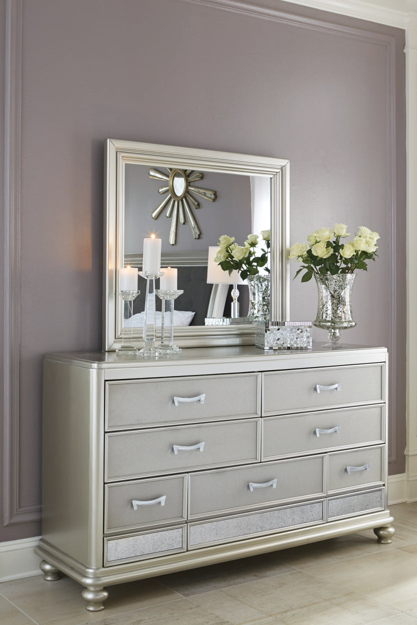 Coralayne Full Upholstered Bed with Mirrored Dresser and 2 Nightstands - PKG007801 - furniture place usa