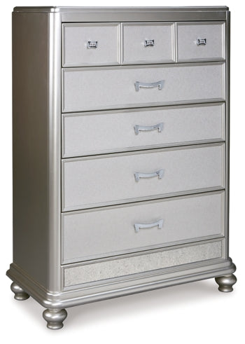 Coralayne Queen Upholstered Bed with Mirrored Dresser, Chest and Nightstand - PKG007770 - furniture place usa