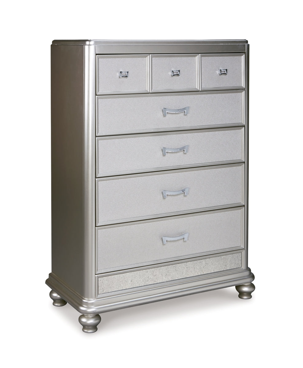 Coralayne California King Upholstered Bed with Mirrored Dresser and Chest - PKG010744 - furniture place usa