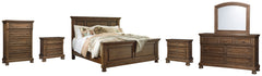 Flynnter Queen Panel Bed with Mirrored Dresser, Chest and 2 Nightstands - furniture place usa