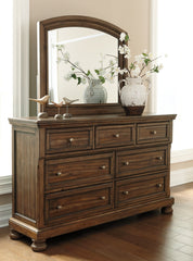 Flynnter Queen Sleigh Bed with 2 Storage Drawers with Mirrored Dresser and 2 Nightstands - furniture place usa