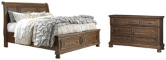 Flynnter Queen Sleigh Bed with 2 Storage Drawers with Dresser with Dresser - furniture place usa