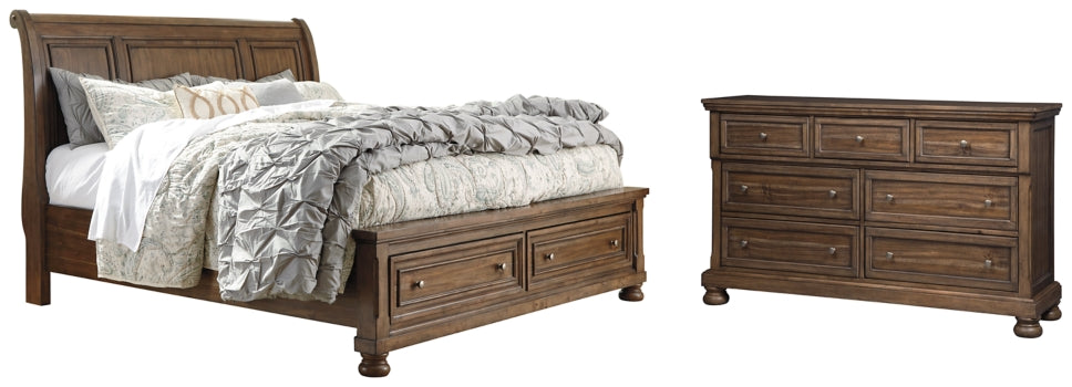 Flynnter Queen Sleigh Bed with 2 Storage Drawers with Dresser with Dresser - furniture place usa