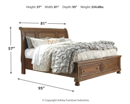 Flynnter Queen Sleigh Bed with 2 Storage Drawers with Mirrored Dresser - furniture place usa