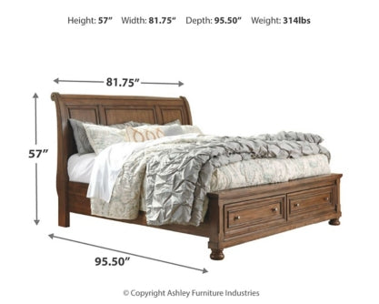Flynnter Queen Sleigh Bed with 2 Storage Drawers with Mirrored Dresser - furniture place usa