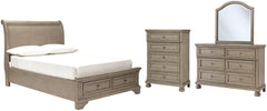 Lettner Full Sleigh Bed with Mirrored Dresser and Chest - furniture place usa