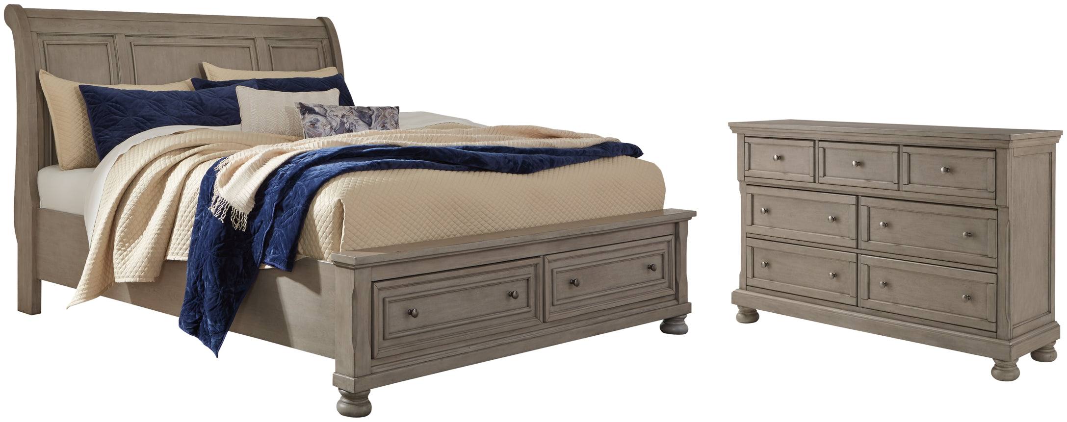 Lettner Queen Sleigh Bed with 2 Storage Drawers with Dresser with Dresser - furniture place usa