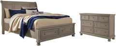 Lettner Queen Sleigh Bed with 2 Storage Drawers with Dresser with Dresser - furniture place usa