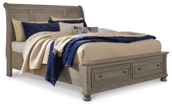 Lettner Queen Sleigh Bed with 2 Storage Drawers with Mirrored Dresser - furniture place usa