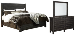 Baylow Queen Panel Bed with 4 Storage Drawers with Mirrored Dresser - furniture place usa