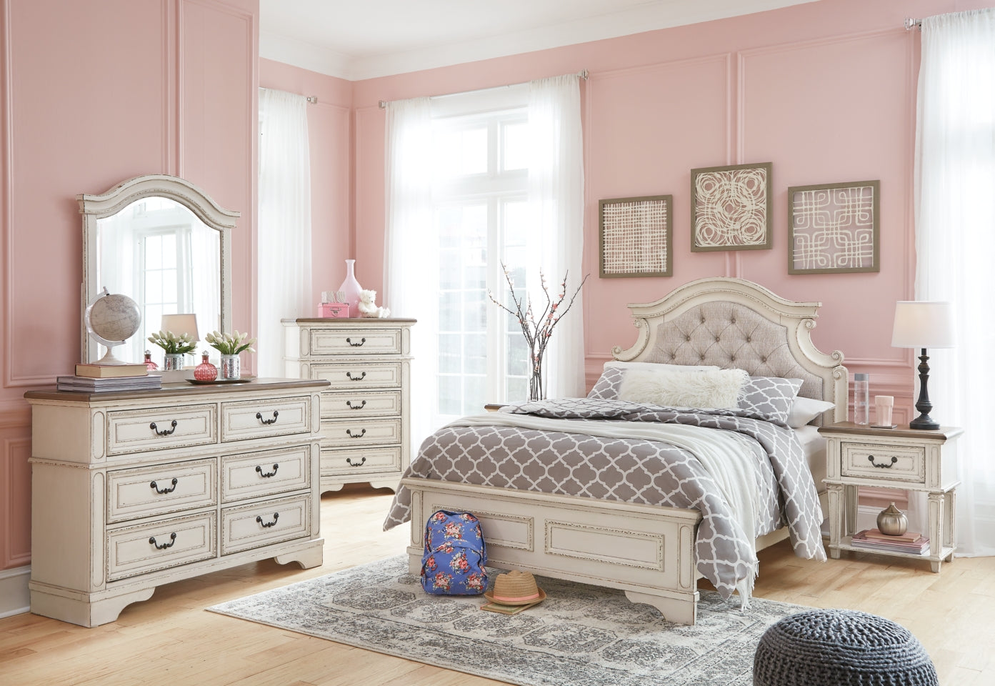 Realyn Full Panel Bed with Mirrored Dresser, Chest and Nightstand - furniture place usa