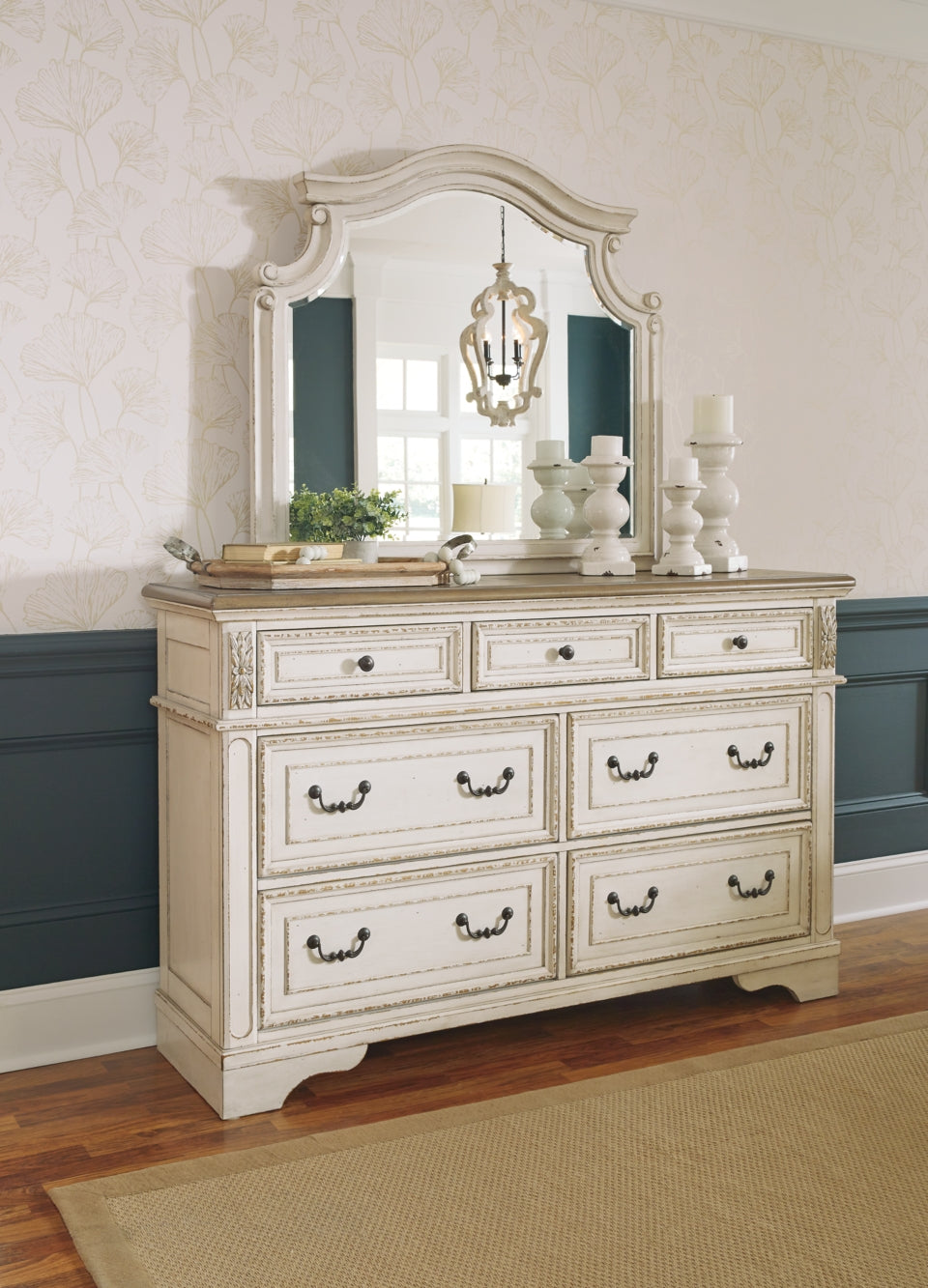 Realyn Queen Upholstered Panel Bed with Mirrored Dresser and 2 Nightstands - furniture place usa