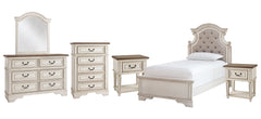 Realyn Twin Panel Bed with Mirrored Dresser, Chest and 2 Nightstands - furniture place usa