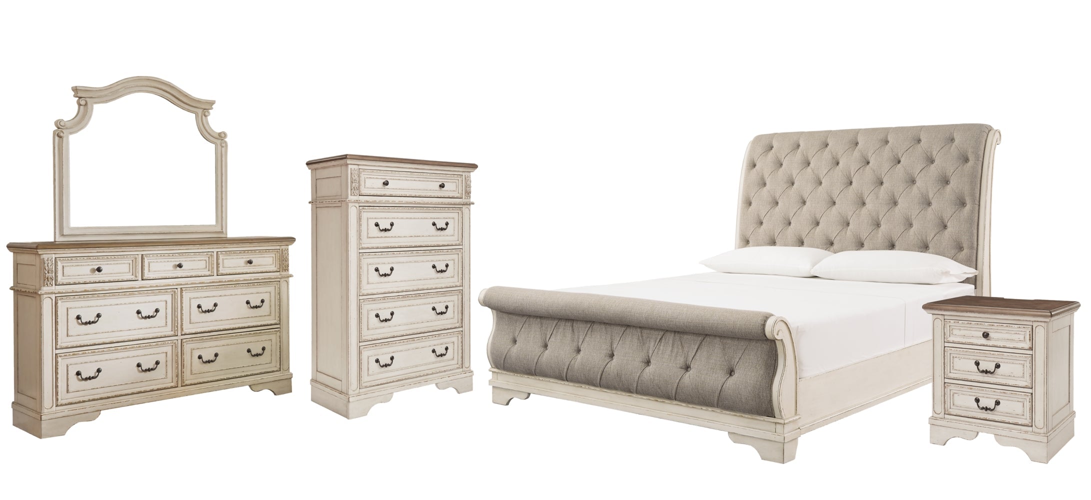 Realyn King Sleigh Bed with Mirrored Dresser, Chest and Nightstand - furniture place usa
