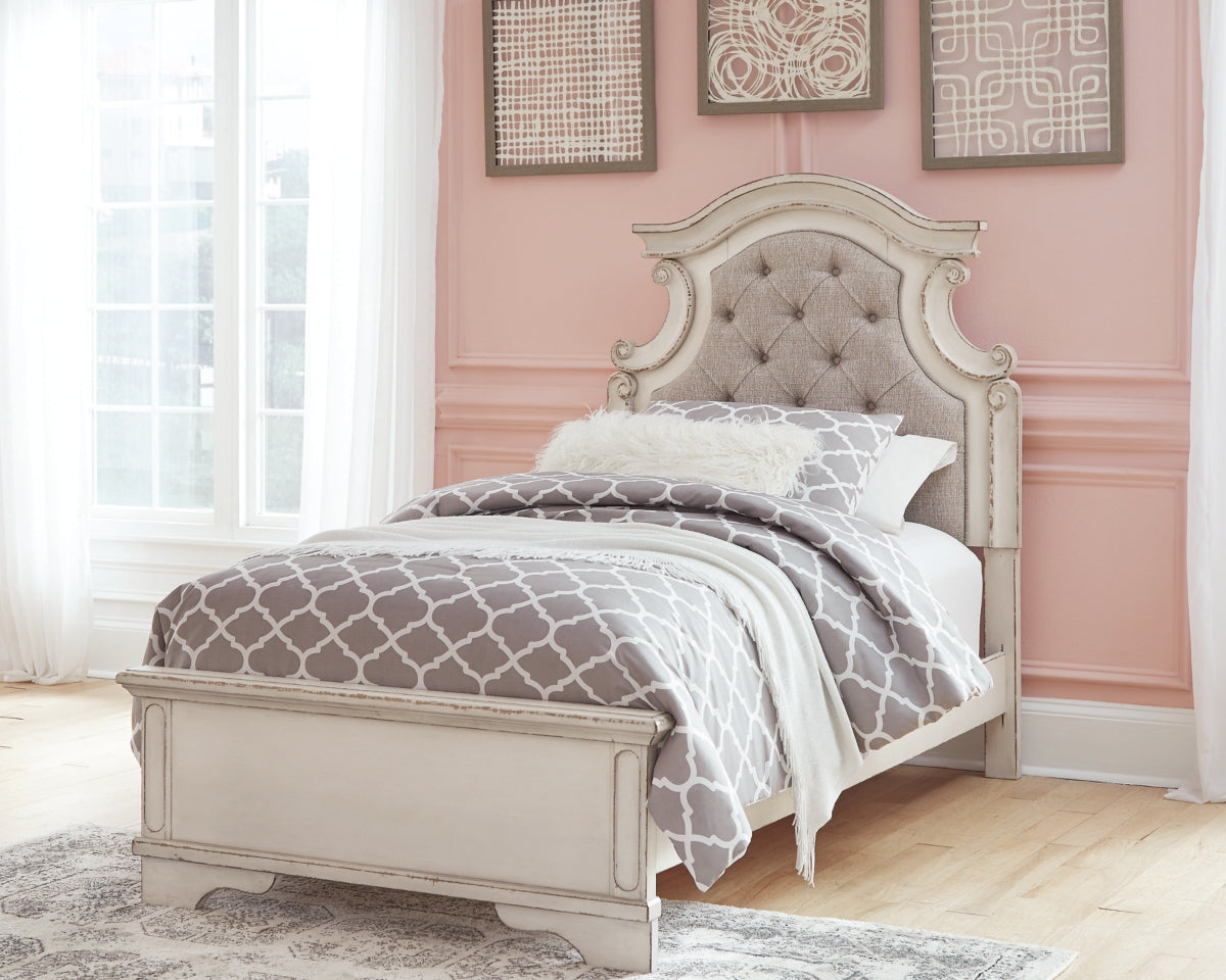 Realyn Twin Panel Bed with Mirrored Dresser and Chest - furniture place usa