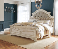 Realyn Queen Upholstered Panel Bed with Mirrored Dresser - furniture place usa