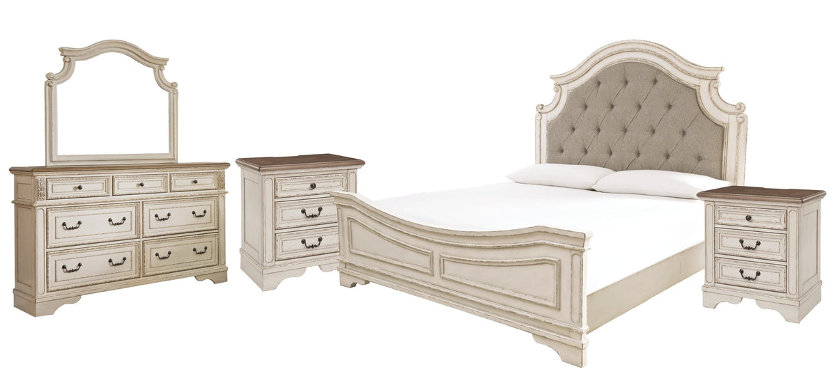 Realyn King Upholstered Panel Bed with Mirrored Dresser and 2 Nightstands - furniture place usa