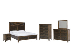 Wyattfield Queen Panel Bed with Storage with Mirrored Dresser, Chest and Nightstand - furniture place usa