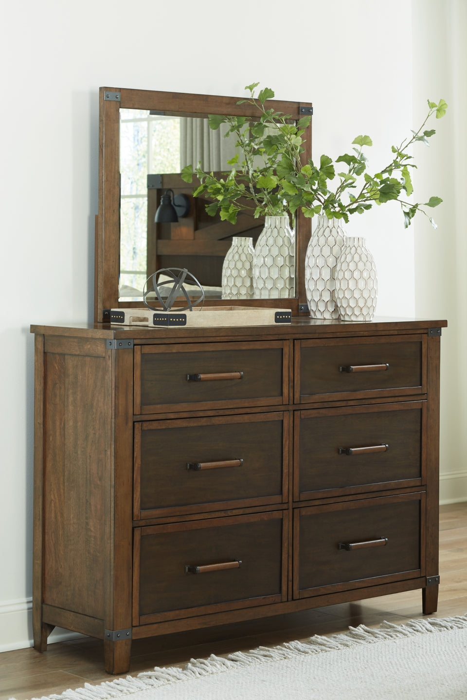 Wyattfield King Panel Bed with Mirrored Dresser, Chest and 2 Nightstands - furniture place usa