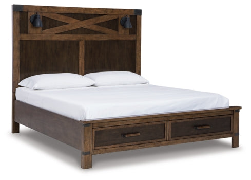 Wyattfield Queen Panel Bed with Storage with Mirrored Dresser, Chest and 2 Nightstands - furniture place usa