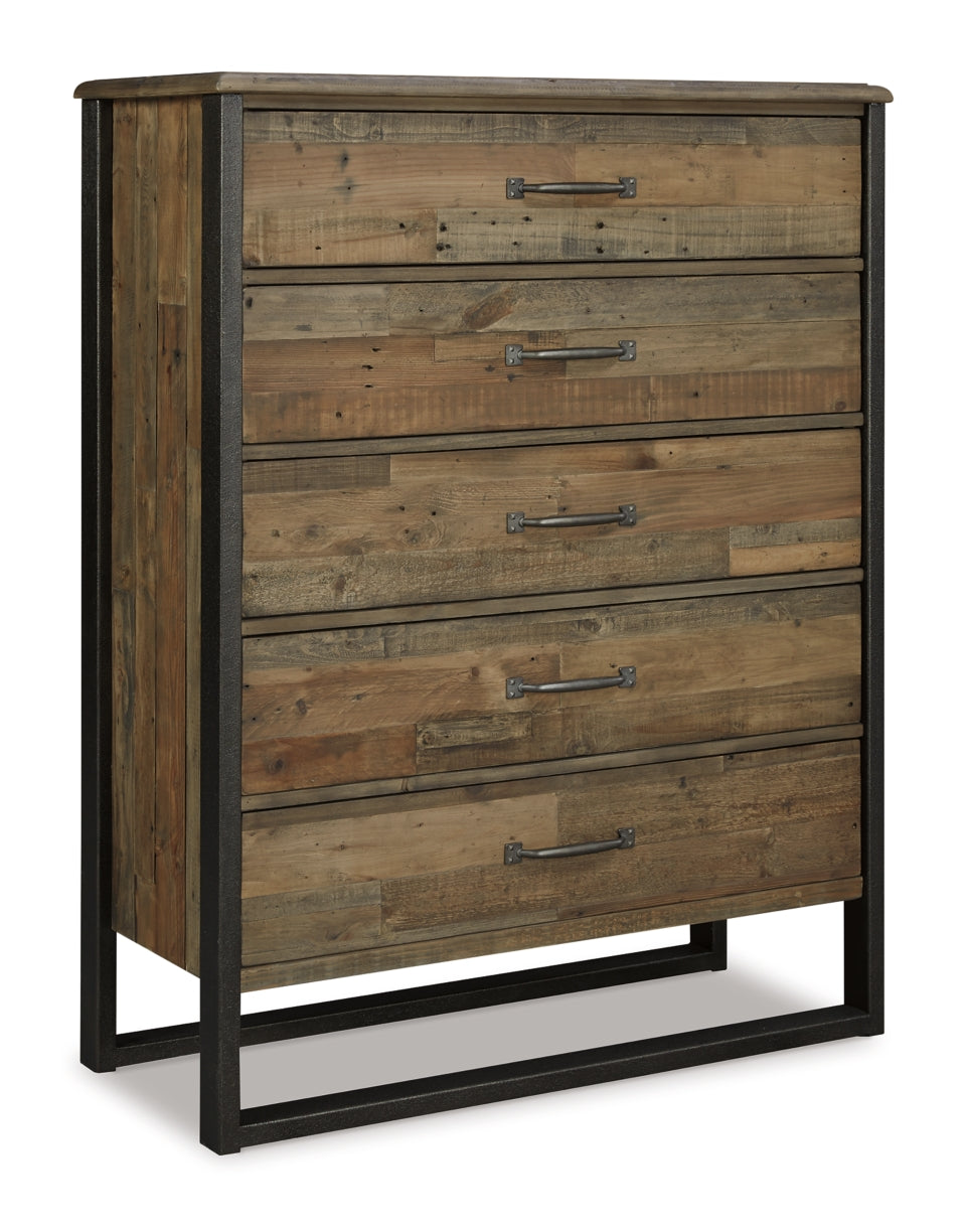 Sommerford Queen Panel Bed with Mirrored Dresser and Chest - furniture place usa