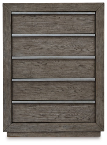 Anibecca Queen Upholstered Panel Bed with Mirrored Dresser and Chest - furniture place usa