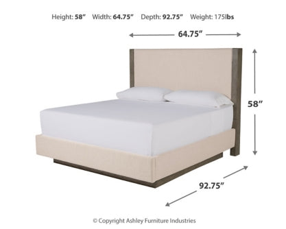 Anibecca Queen Upholstered Panel Bed with Mirrored Dresser, Chest and 2 Nightstands - furniture place usa