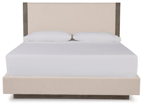 Anibecca Queen Upholstered Panel Bed with Mirrored Dresser - furniture place usa