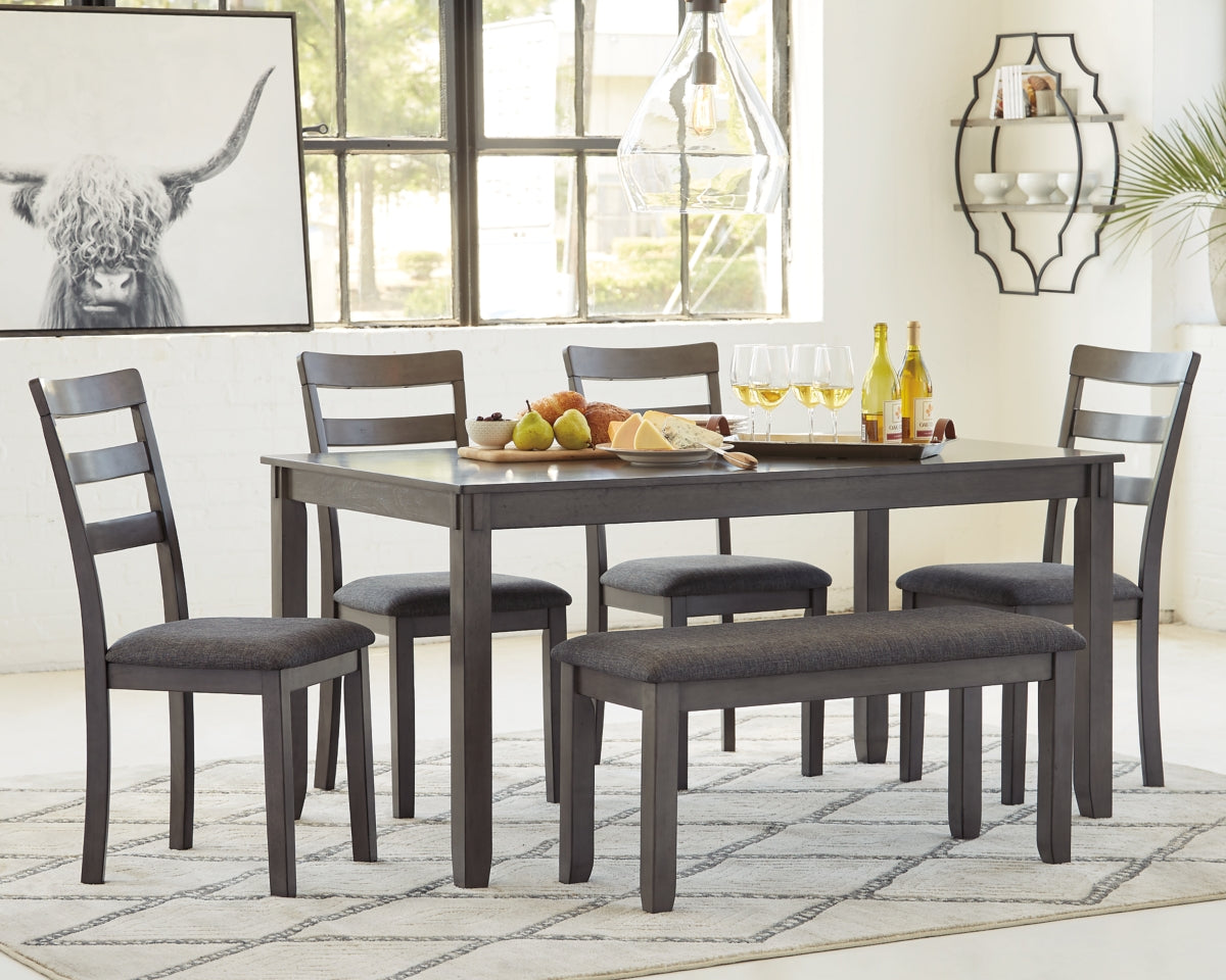 Bridson Dining Table and Chairs with Bench (Set of 6) - furniture place usa
