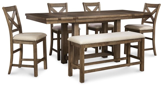 Moriville Counter Height Dining Table and 4 Barstools and Bench - furniture place usa