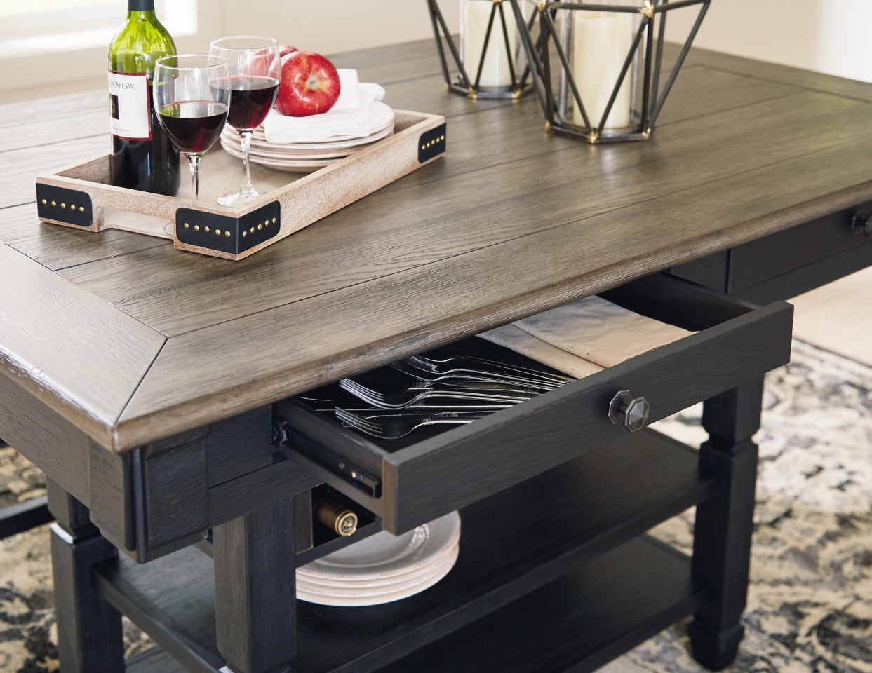 Tyler Creek Counter Height Dining Table and 4 Barstools and Bench - furniture place usa