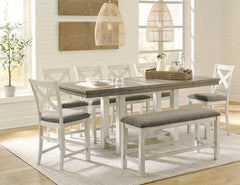 Brewgan Counter Height Dining Table and 6 Barstools and Bench - furniture place usa