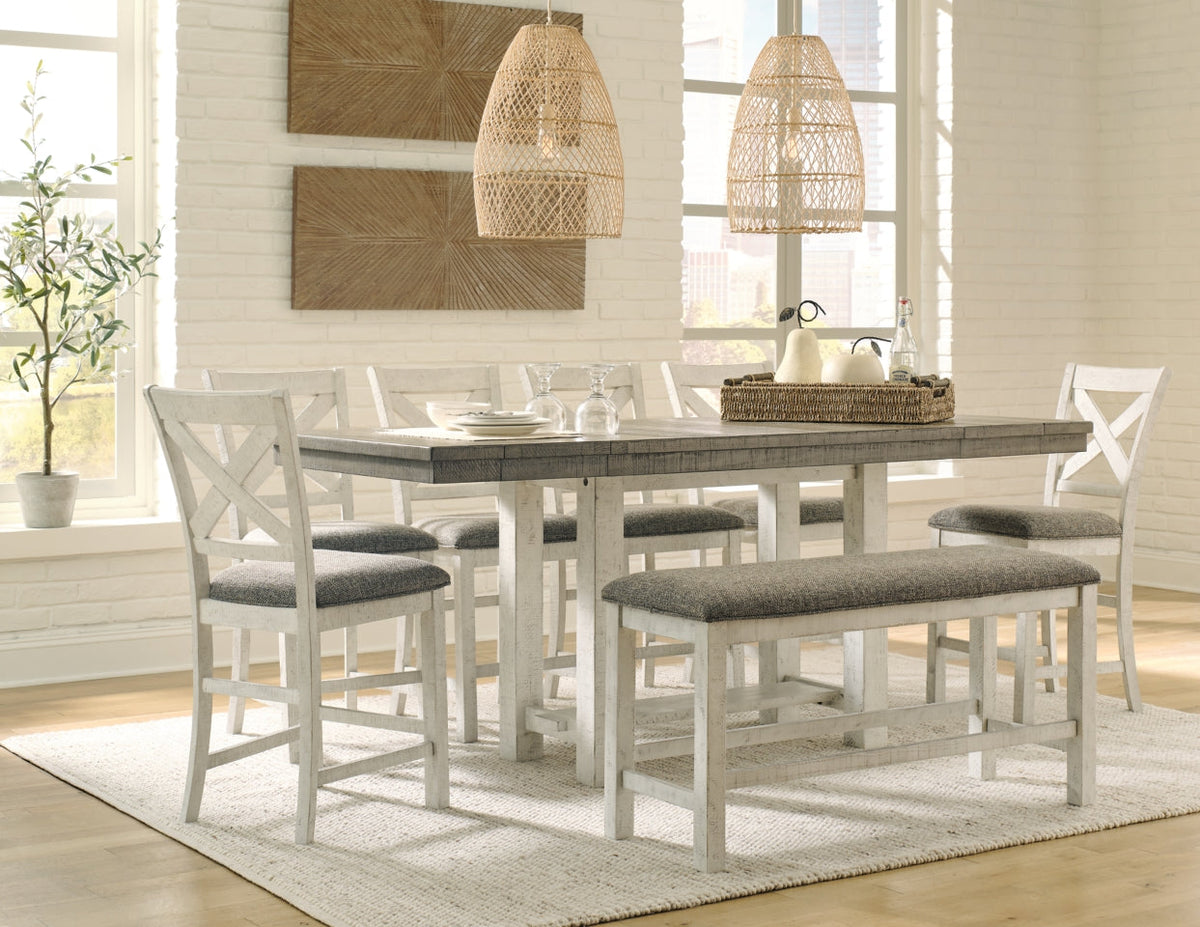 Brewgan Counter Height Dining Table and 6 Barstools and Bench - furniture place usa