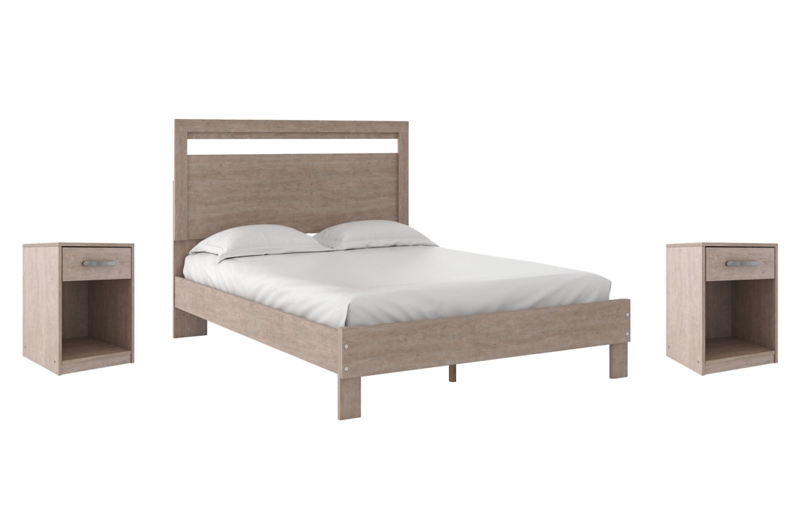 Flannia Queen Panel Platform Bed with 2 Nightstands - furniture place usa
