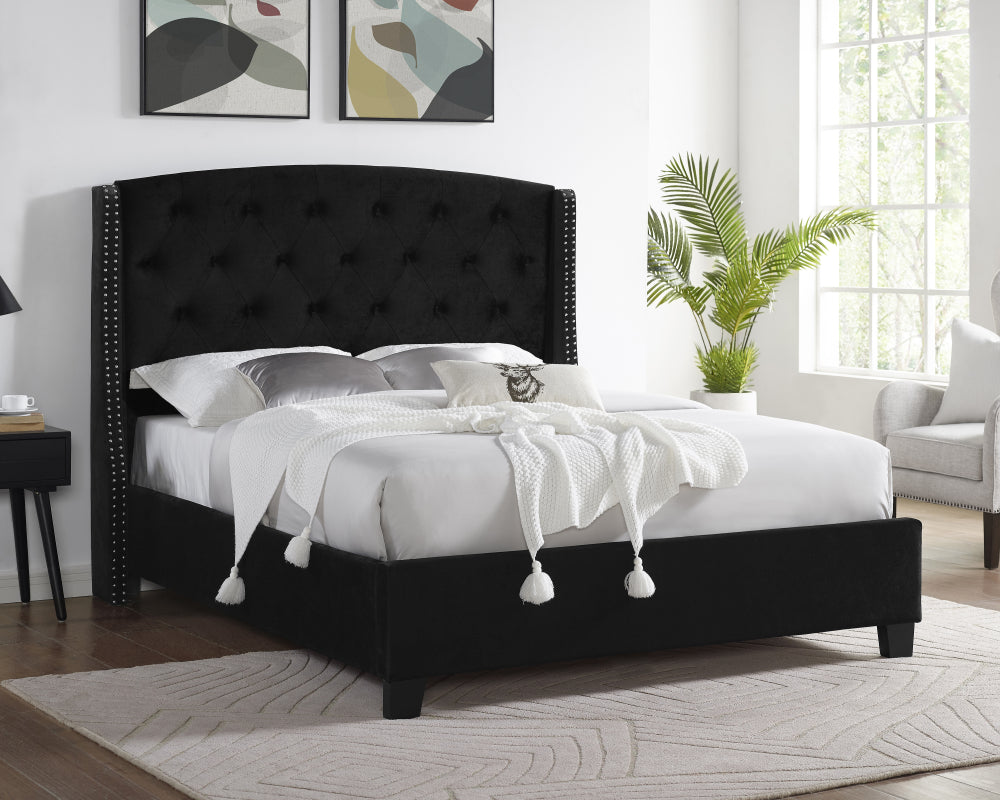 EVA QUEEN HEADBOARD/FOOTBOARD-BLACK, EVA /QUEEN RAIL - BLACK - furniture place usa