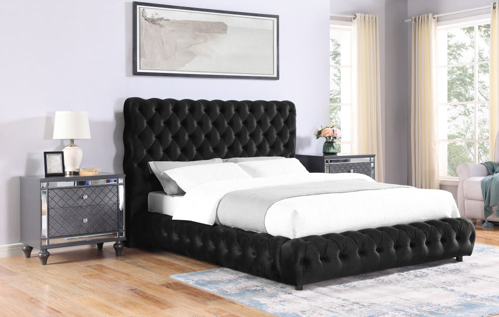 FLORY K. HEADBOARD/FOOTBOARD -BLACK, FLORY KING/ RAIL - GREY - furniture place usa