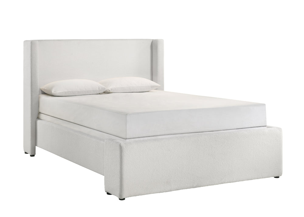 PORTIA QUEEN BOUCLE HB/FB WHITE, PORTIA /QUEEN BOUCLE RAIL WHITE - furniture place usa