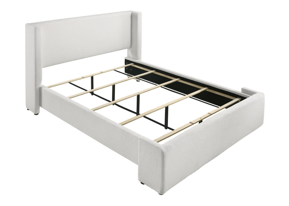 PORTIA QUEEN BOUCLE HB/FB WHITE, PORTIA /QUEEN BOUCLE RAIL WHITE - furniture place usa