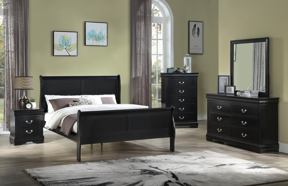 LOUIS PHILIP QUEEN HB/FB BLACK, LOUIS PHILIP  RAIL BLACK - furniture place usa