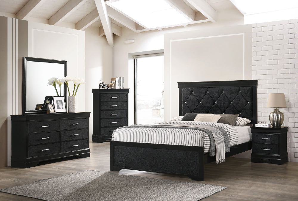 AMALIA QUEEN HEAD/FOOTBOARD BLACK, AMALIA /QUEEN RAIL BLACK - furniture place usa
