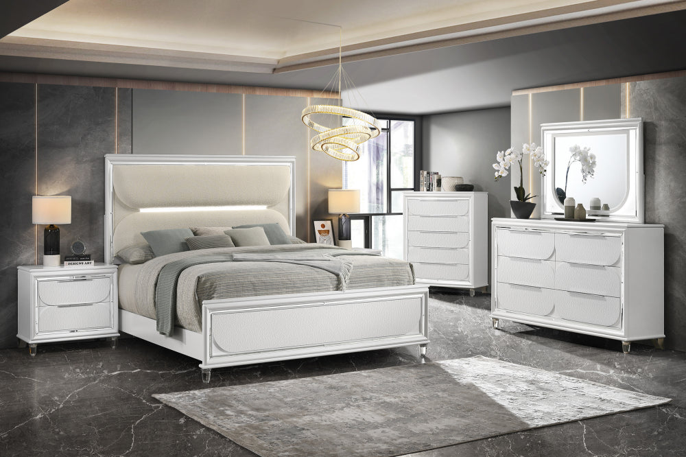 EDEN QUEEN LED HEADBOARD BOUCLE, EDEN QUEEN FOOTBOARD W/SLAT, EDEN /QUEEN RAIL - furniture place usa