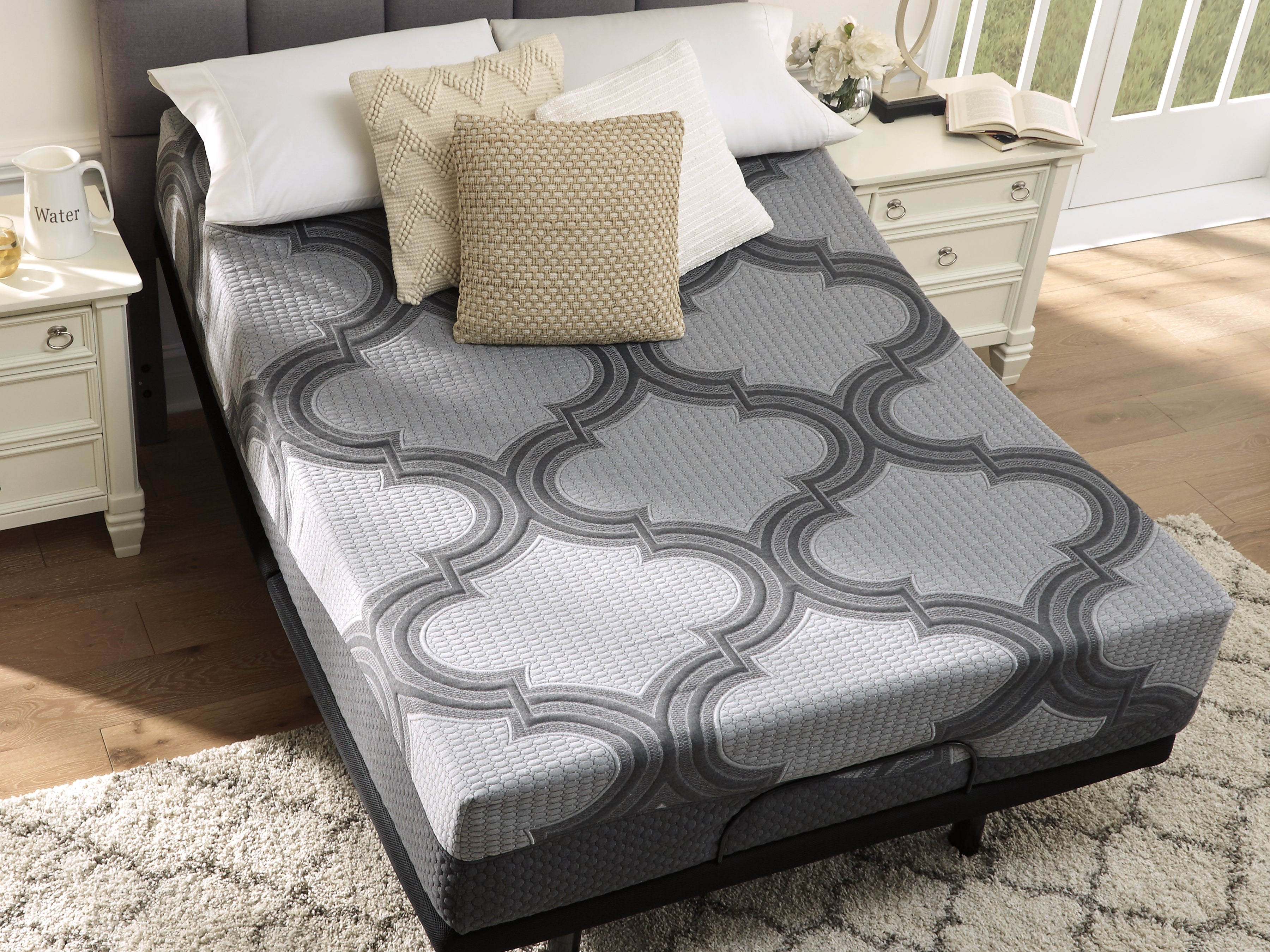 12 Inch Ashley Hybrid California King Mattress with Head-Foot Model Best California King Adjustable Base - furniture place usa