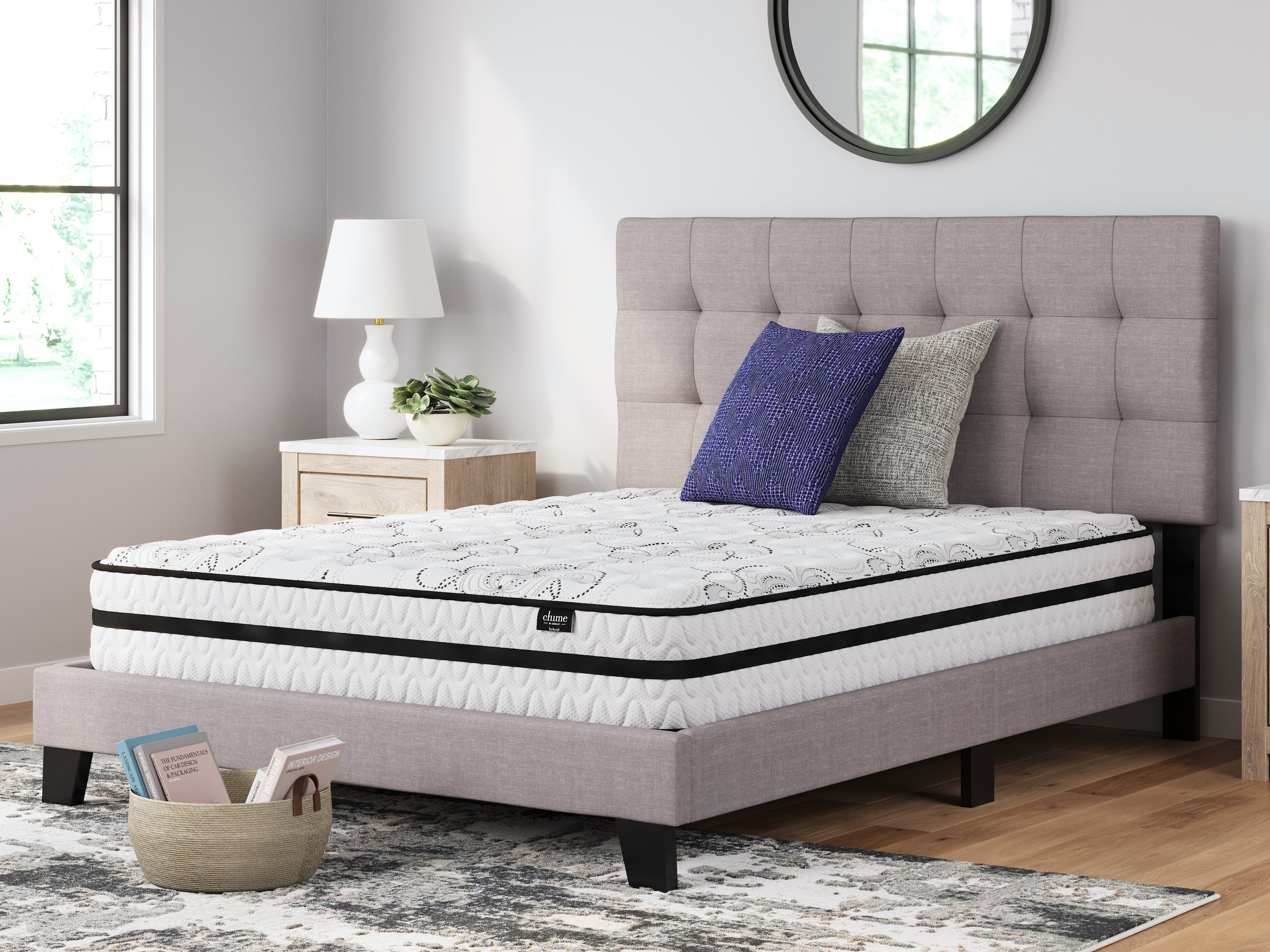 Chime 10 Inch Hybrid Queen Mattress in a Box with Head-Foot Model-Good Queen Adjustable Base - furniture place usa